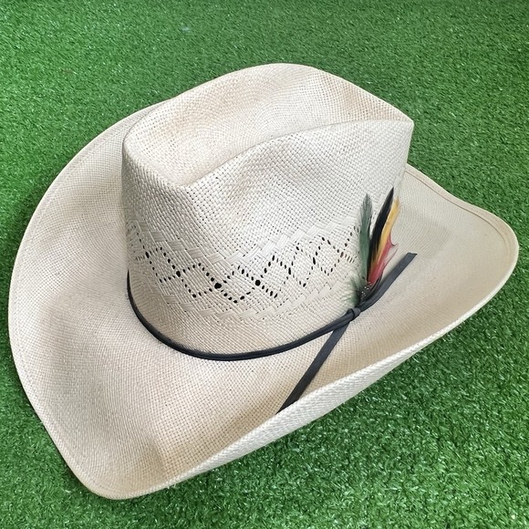 Vintage Wranglers Cowboy Hat Size 7 1970s Straw With Feather Western EUC Mint - Picture 2 of 8
